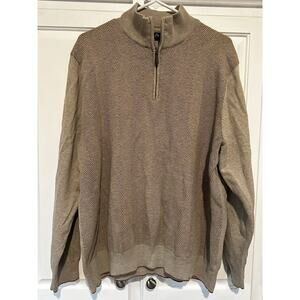Alan Flusser 1/4 Zip Sweater Men's Size XL Cotton Beige Knit Pullover